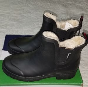 Tretorn Lina black rubber Chelsea boot faux fur lined 9  NWT
